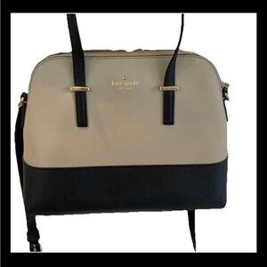 Kate Spade Black and Cream Satchel with Leather Material and Adjustable Strap